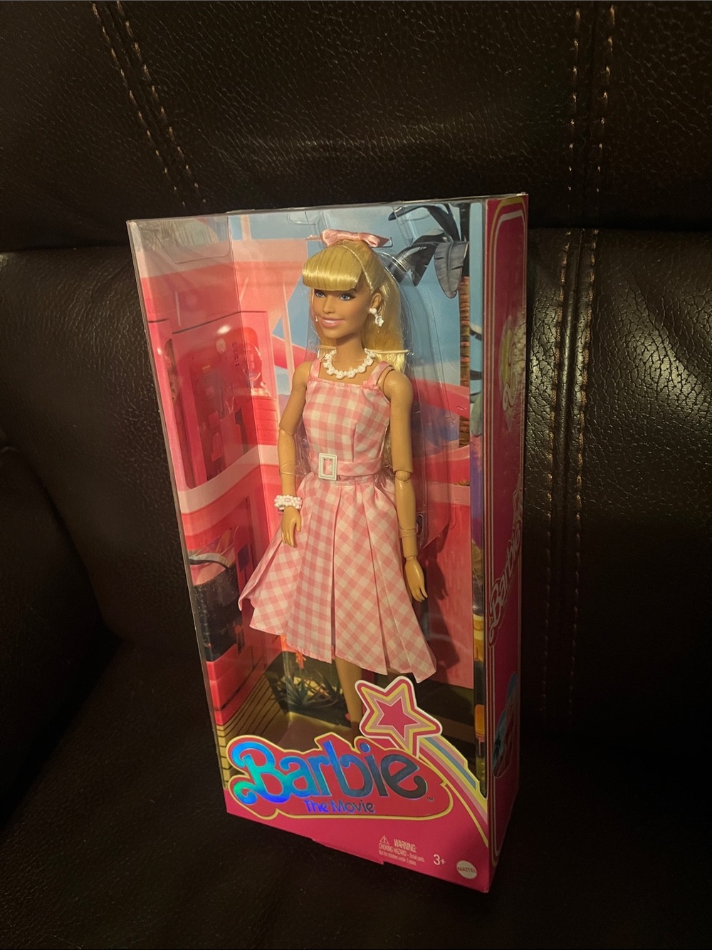 NIB Barbie The Movie -Pink Gingham Dress Doll with Pearl Necklace